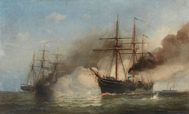Fred Pansing (American, 1844-1912) Kearsarge, June 19th 1864 22 x 36 in. (55.8 x 91.4 cm.)