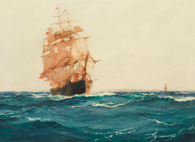 Montague Dawson (British, 1890-1973) Up Channel - The Red Jacket 22 x 30 in. (55.8 x 76.2 cm.)