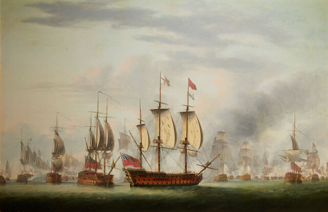 Robert Dodd (British, 1748-1816) The Battle of the Saints 32-1/2 x 42-1/2 in.