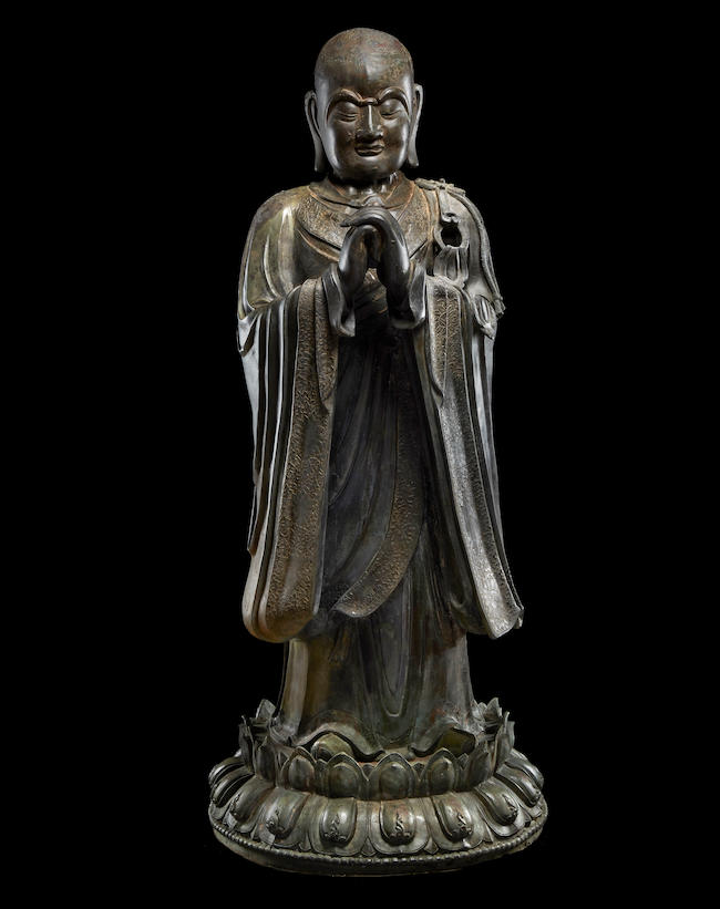  A rare monumental bronze figure of Mahakasyapa 