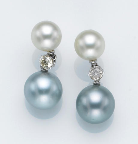 Bonhams : A pair of South Sea cultured pearl, diamond and eighteen ...