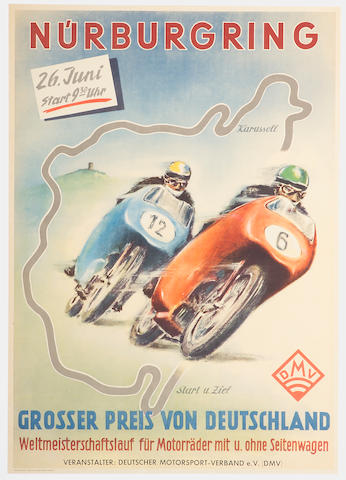 Bonhams A 1955 Nurburgring Grosser Preis Von Deutschland Race Poster 33 X 23 In