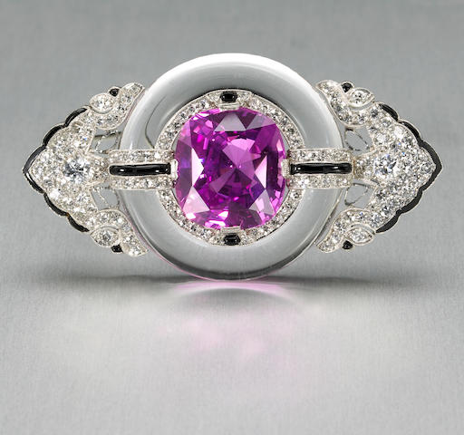 Bonhams : An art deco natural pink sapphire, diamond, rock crystal ...
