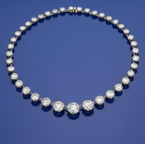 Bonhams : A diamond and platinum rivière necklace, French