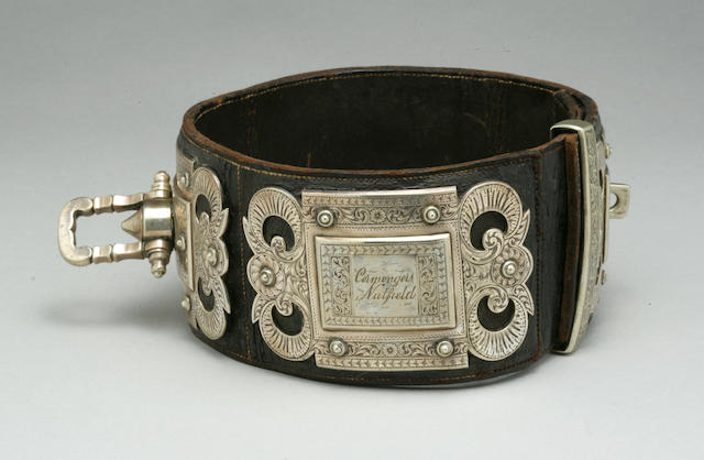 Bonhams : Victorian lavishly engraved silvered metal and leather collar ...