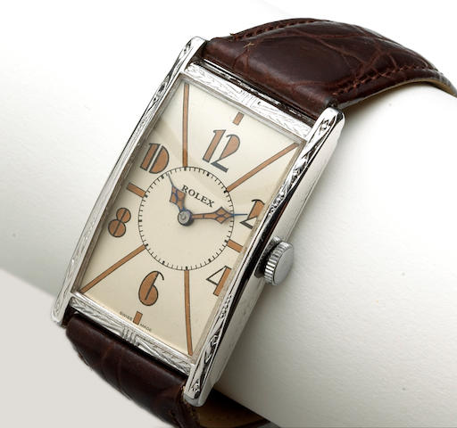 Bonhams : Rolex. A rare chrome plated rectangular wristwatch