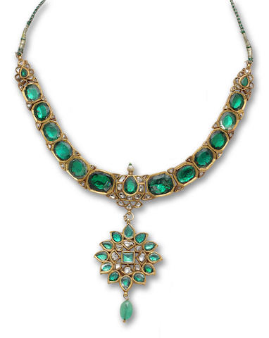 Bonhams : An emerald, beryl and diamond pendant necklace