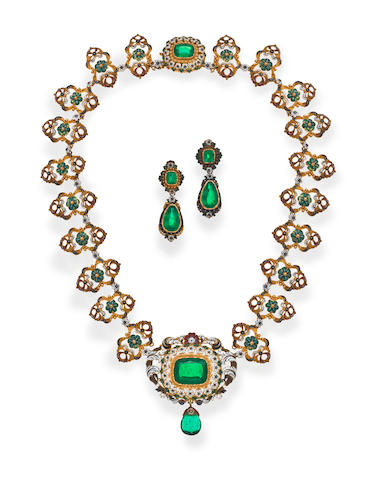 Bonhams : An antique green paste and polychrome enamel necklace and ...