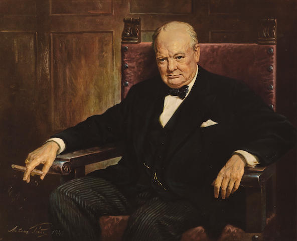 Bonhams : A signed color print of Winston Churchill 1943