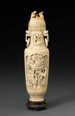 Bonhams : A carved ivory vase with figural decoration Republic Period