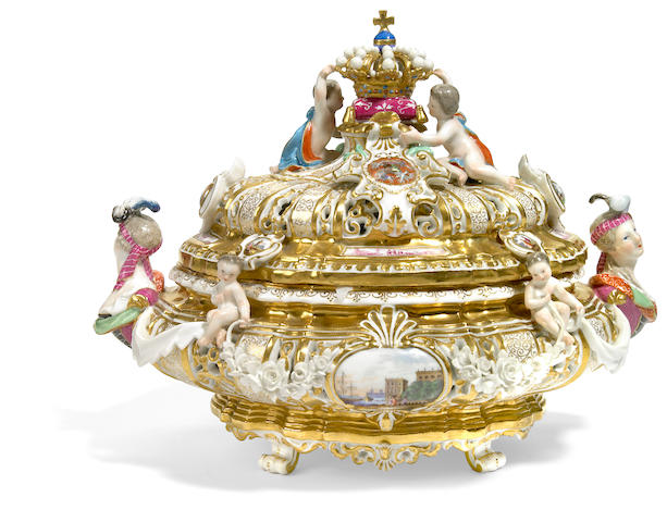 Bonhams : A Meissen armorial porcelain tureen and cover after a model ...