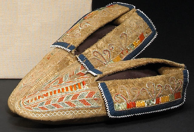 Bonhams : A pair of Iroquois quilled moccasins