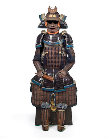 Bonhams : A russet-iron armor with a Myochin school helmet Helmet and ...