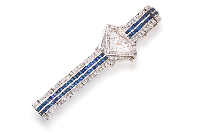 Bonhams : A diamond and sapphire bracelet watch, Michalis