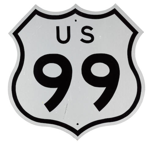 Bonhams : A U.S. Highway 99, sheild sign, 1970's,