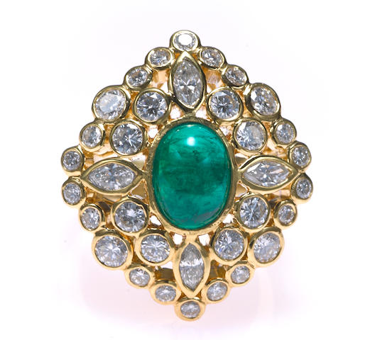 Bonhams : A emerald and diamond ring