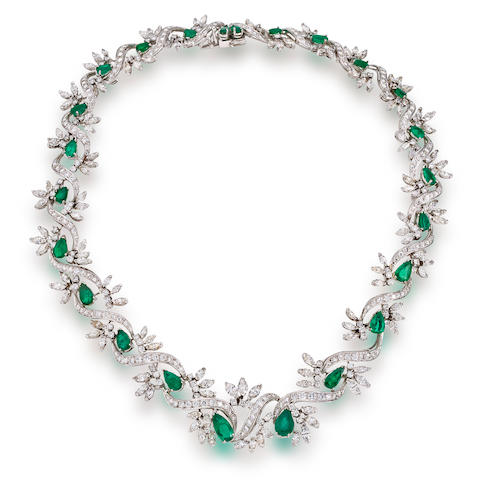 Bonhams : An emerald and diamond necklace
