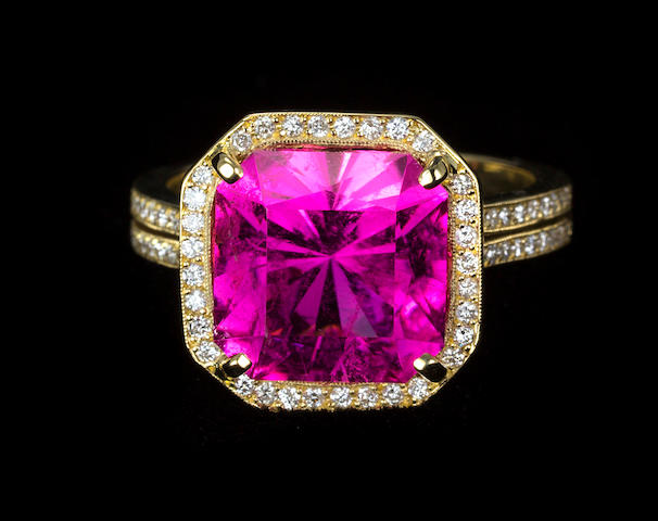 Bonhams : Pink Tourmaline and Diamond Ring