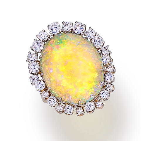 Bonhams : An opal and diamond ring