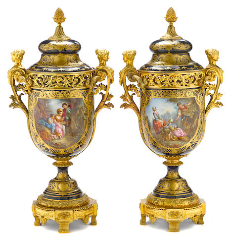 Bonhams : A pair of Sèvres style porcelain gilt bronze mounted covered ...
