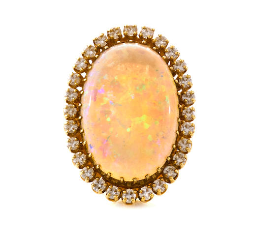 Bonhams : An opal and diamond ring