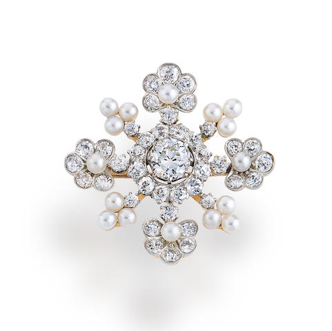 Bonhams : A diamond and seed pearl brooch, Marcus & Co.,