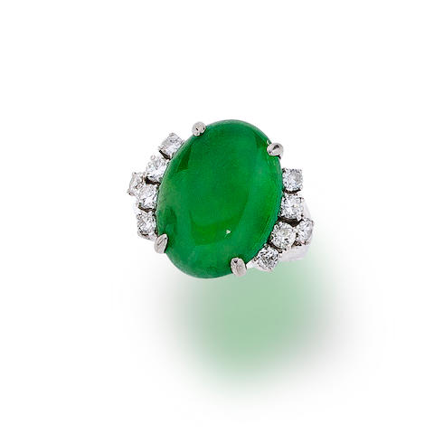 Bonhams : A jadeite jade and diamond ring