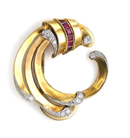 Bonhams : A ruby and diamond dress clip, Tiffany & Co.