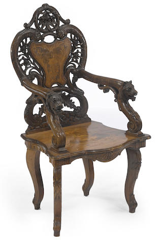 Bonhams : A Black Forest marquetry and walnut armchair late 19th century