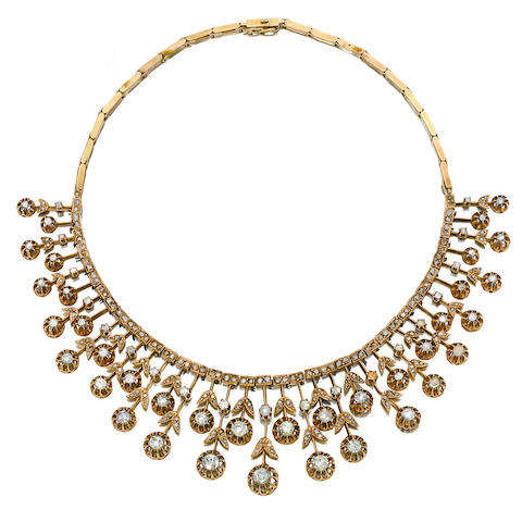 Bonhams : An antique diamond and gold necklace