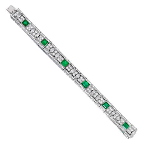 Bonhams : An art deco emerald and diamond bracelet, Dreicer & Co.,