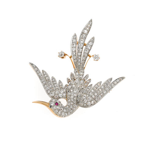 Bonhams : A diamond bird brooch