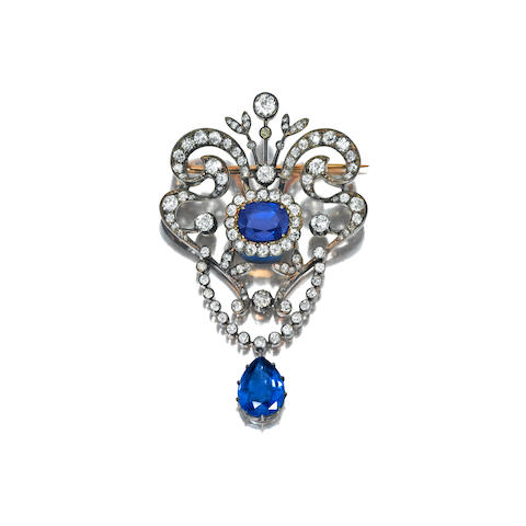 Bonhams : A sapphire and diamond brooch/pendant