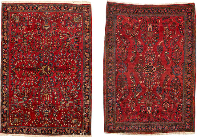 Bonhams A Group Of Two Sarouk Rugs Central Persia Sizes Approximately 3ft 4in X 5ft