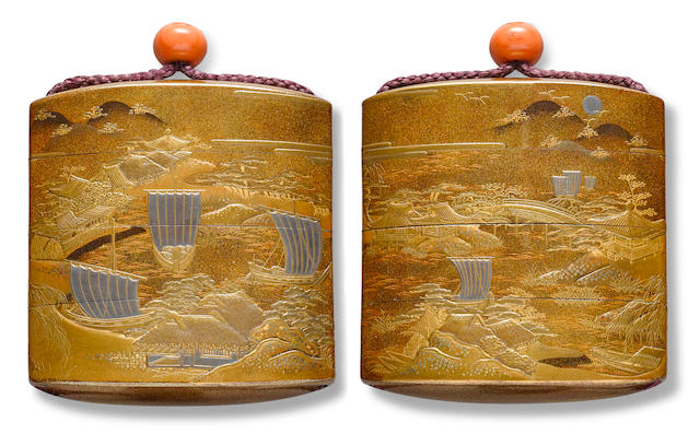 Bonhams A Three Case Lacquer Inro By Jokasai Edo Period 19th Century