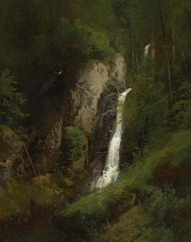 Bonhams : Hermann Herzog (German/American, 1832-1932) Sunlit waterfall ...