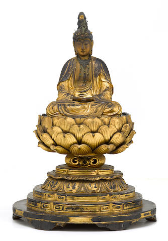 Bonhams : A gilt wood figure of a Buddhist deity Edo period