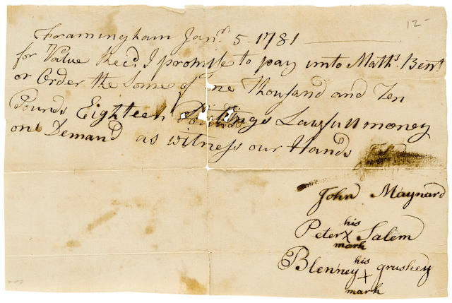 Bonhams : SALEM, PETER. c.1750-1816. Manuscript Document Signed (