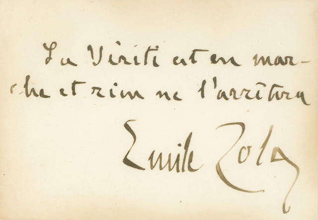 Bonhams : ZOLA, EMILE. 1840-1902. Autograph Quotation Signed (
