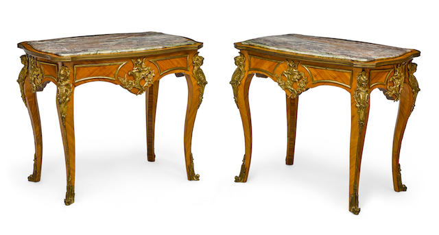 Bonhams : A pair of gilt metal mounted walnut center tables in the ...