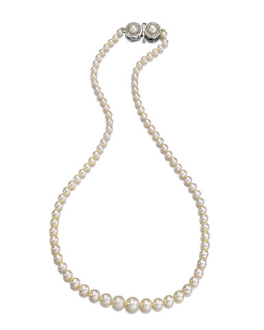 Bonhams : A natural pearl, cultured pearl and diamond necklace, Cartier