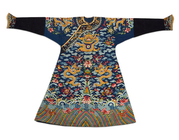 Bonhams : An embroidered blue silk gauze dragon robe Late Qing dynasty