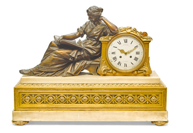 Bonhams : A French gilt and patinated bronze and marble figural mantel ...