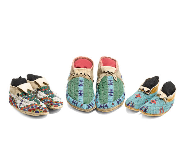 Bonhams : Three pairs of Plains child's moccasins