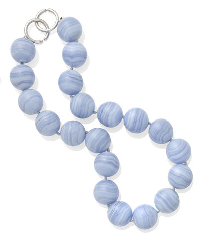 Bonhams A Blue Lace Agate Bead And 18k White Gold Necklace