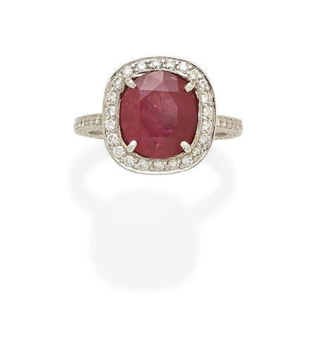 Bonhams : A ruby, diamond and platinum ring
