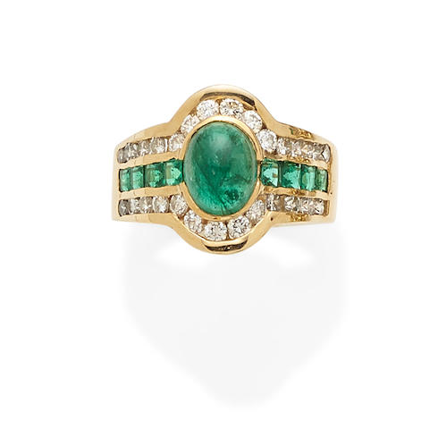 Bonhams : An emerald, diamond and 14k gold ring