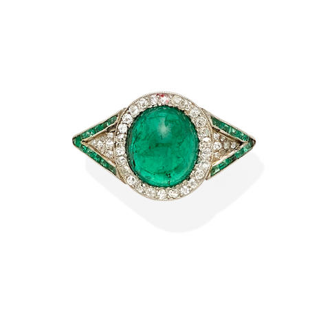 Bonhams : An Art Deco emerald and diamond ring,