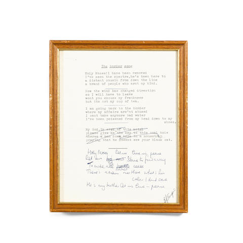 Bonhams Bernie Taupin S Original Lyrics To The Early Elton John Hit The Border Song With Annotations By Elton John