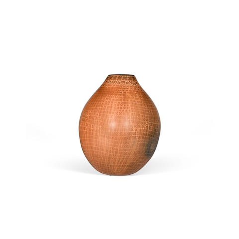 A Jody Folwell redware sgraffito vase